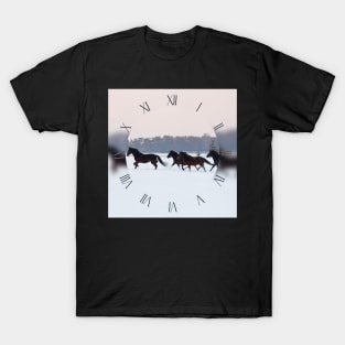 Four horses galloping on snowy paddock T-Shirt